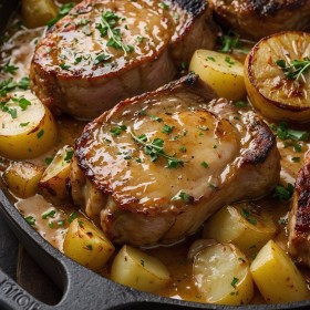 smothered pork-chops and potatoes - one pan recipe